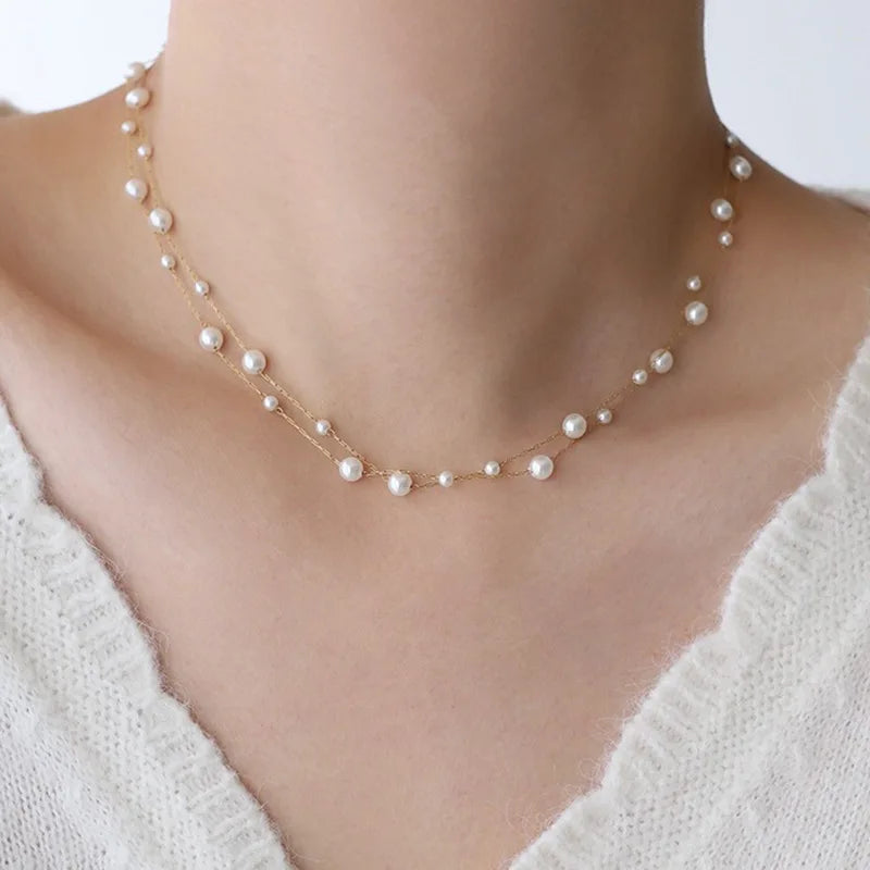 Stainless Steel Temperament Pearl Chain Choker Necklace for Women Waterproof Collar Jewelry Bijoux Gift Vera Lux