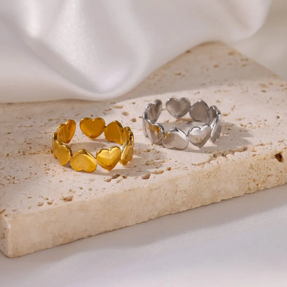 Heart Rings For Women Gold Color Stainless Steel Heart Opening Ring Wedding Aesthetic Accessories Party Jewelry Gift BFF anillos Vera Lux