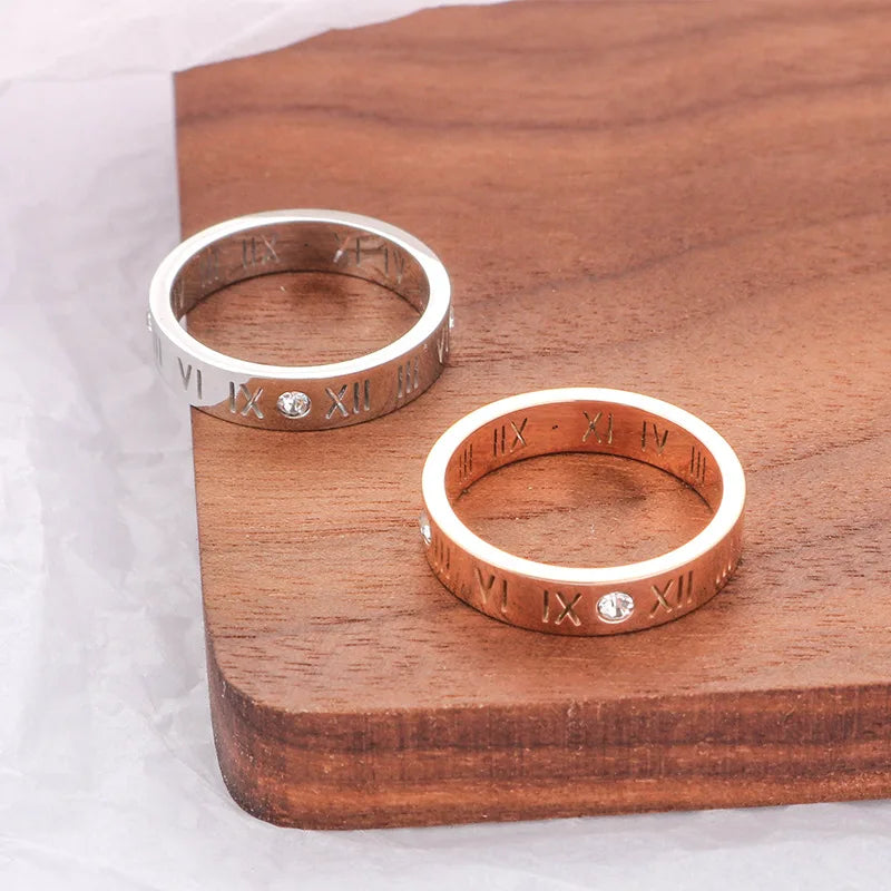 One Crystal Rings Fashion Jewelry Hollow Roman Numerals Stainless Steel Personalized Simplicity Accessories Women Rings Vera Lux