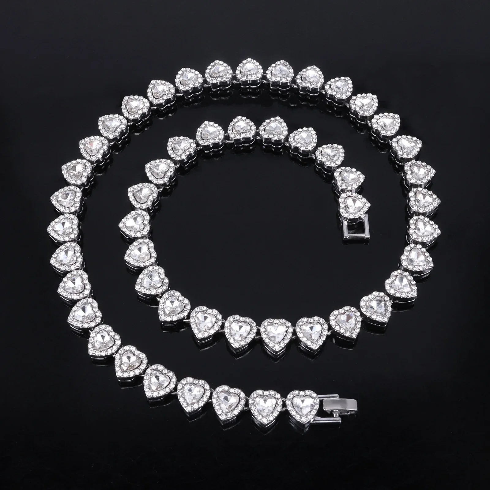 Yupsk 45CM/20CM Shiny Heart Rhinestone Hip Hop Rock Tennis Chain Bracelet Necklace for Women Men Trendy Jewelry Set Gift Vera Lux