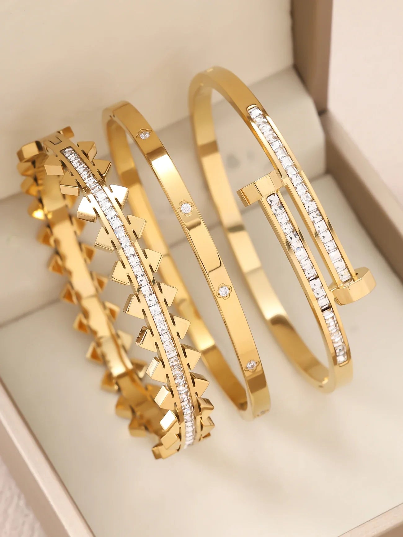 1pc 18K Gold Plated Stainless Steel Stackable Bracelet With Chain And Clover Design, Fashion Style For Women, Suitable For Casua Vera Lux