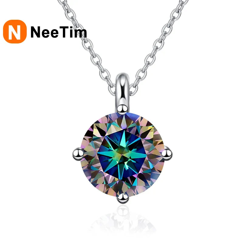 NeeTim 1CT 2CT Real Moissanite Pendant Necklace For Women Top Quality 925 Sterling Silver Wedding Party Bridal Luxury Jewelry Vera Lux