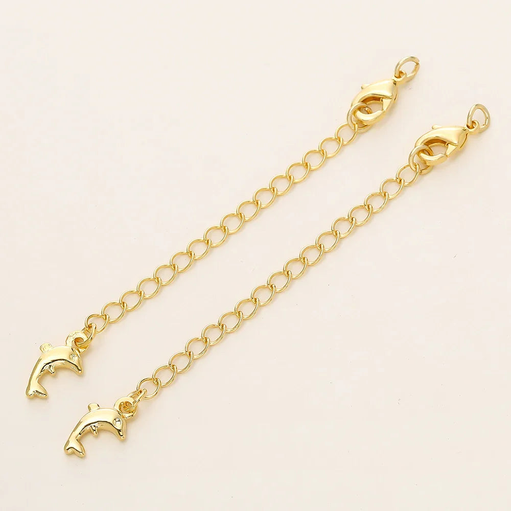 5/10pcs/Pack 14/18K Gold Color Plated Brass Various Extension Chain With Lobster Clasps for DIY Necklace Jewelry Making Findings Vera Lux