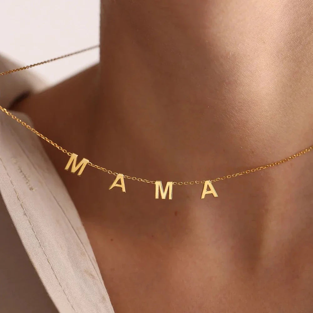 COLALA Customized Stainless Steel MAMA Name Necklace Custom Personalized Letter Choker Necklace Pendant Nameplate Gift Vera Lux
