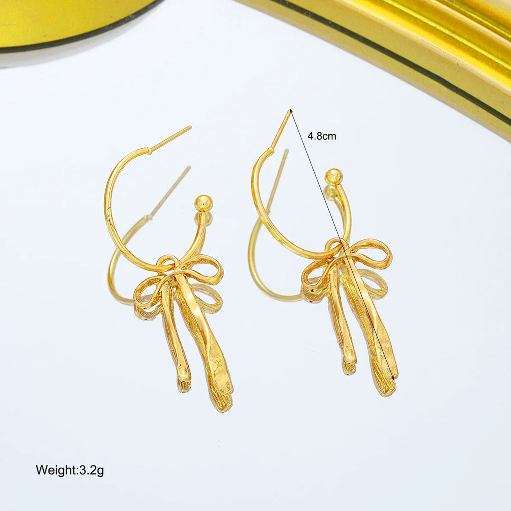 New Luxury Fashion Bowknot Earrings Retro Soft Versatile Gold Color Tassel Stud Earring Jewelry For Daily Wear By Women Gifts Vera Lux
