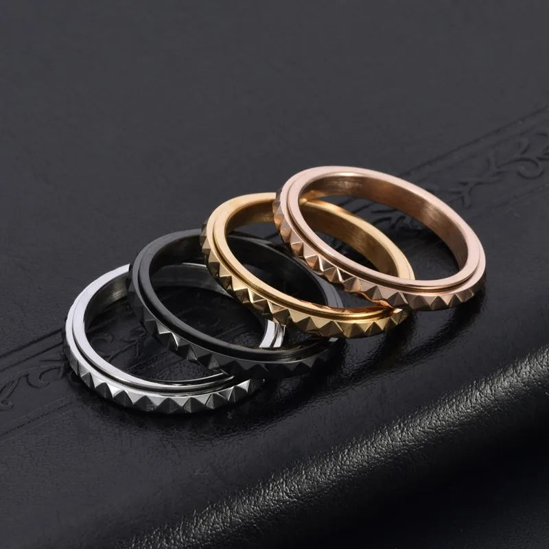 3mm Thin Stainless Steel Pyramids Spinner Ring Wedding Band for Women Girl Size 5-12 Vera Lux