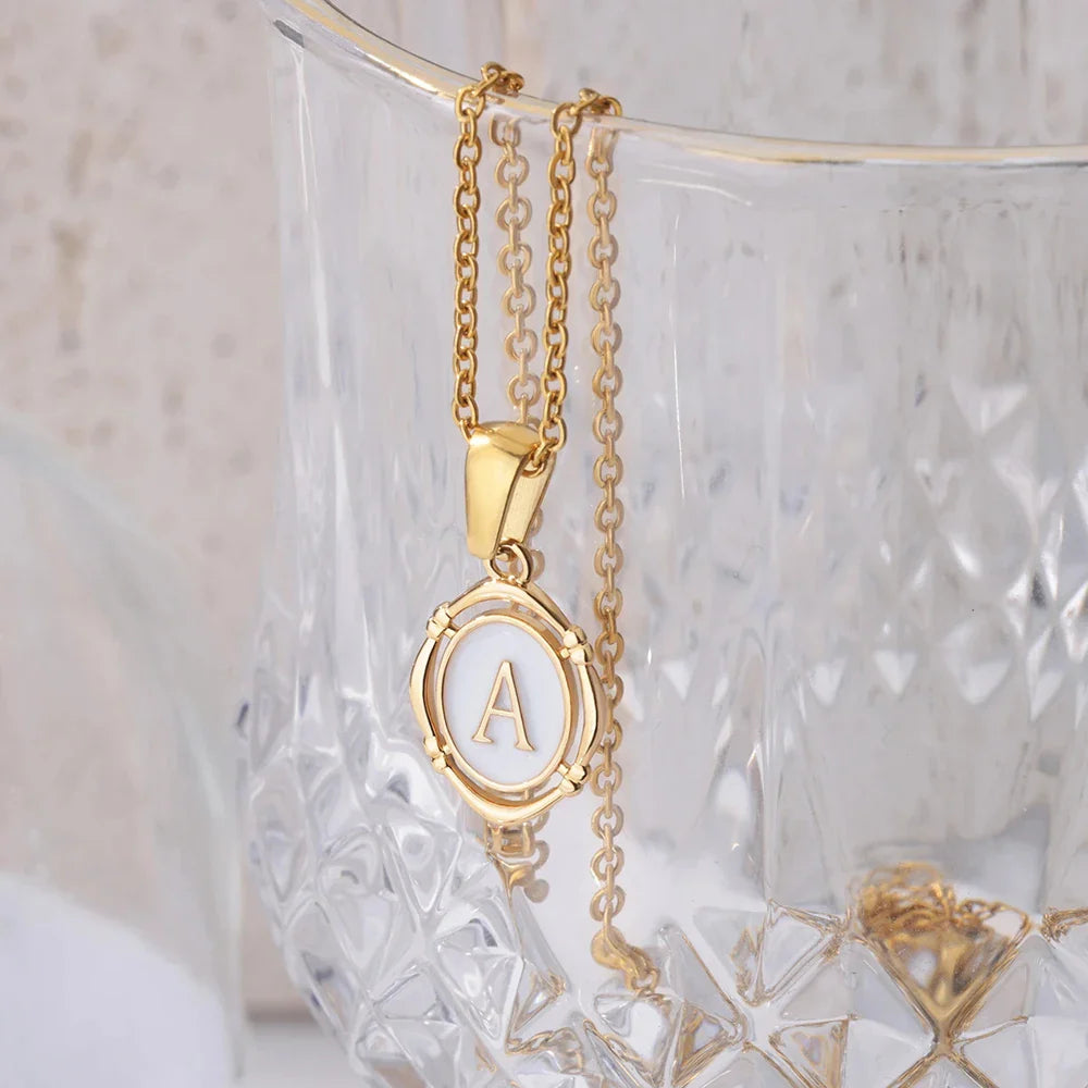 A-Z Letter Initial Enamel Necklace For Women Gold Color Stainless Steel Chain Exquisite Pendant Necklace Fashion Jewelry Gift Vera Lux