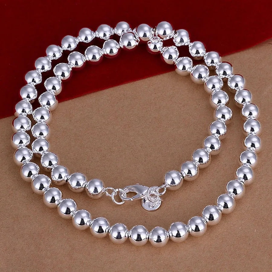 4-10MM Beads Chain 925 Sterling Silver Necklace Exquisite Wedding Luxury Gorgeous Charm Fashion For Women Lady 50cm Jewelry Vera Lux
