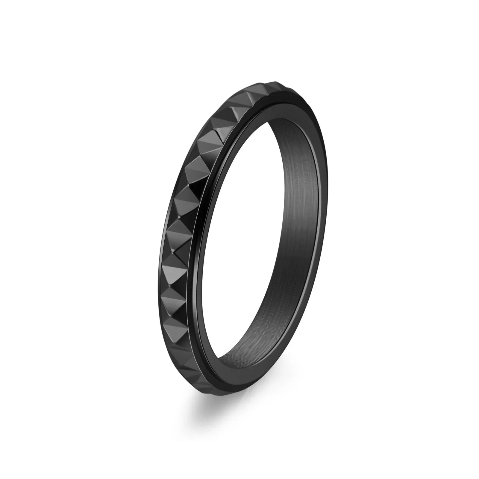 3mm Thin Stainless Steel Pyramids Spinner Ring Wedding Band for Women Girl Size 5-12 Vera Lux