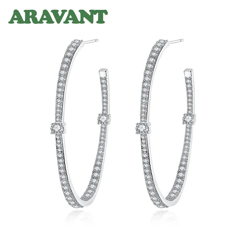 Aravant 925 Silver 48mm Zircon Hoop Earrings For Women Girls Fashion Jewelry Vera Lux