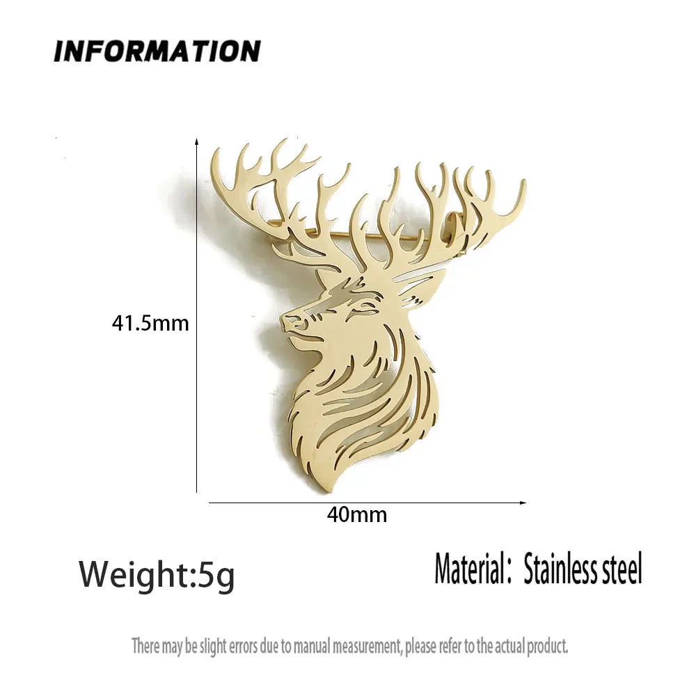 Original innovative Sika deer hollow stainless steel gold-plated 18K brooch, suit lapel pin, waterproof formal fitting Vera Lux
