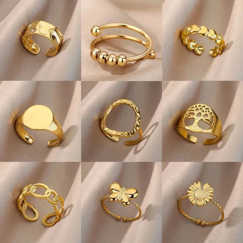 Irregular Hollow Opening Rings For Women Stainless Steel Gold Color Geometric Ring Party Christmas Jewelry Gift Free Shipping Vera Lux