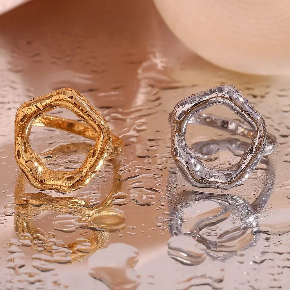 Vintage Circle Motif Stainless Steel Ring for Women Melted Texture Detail Texture Temperament Jewelry Wholesale Dropshipping Vera Lux