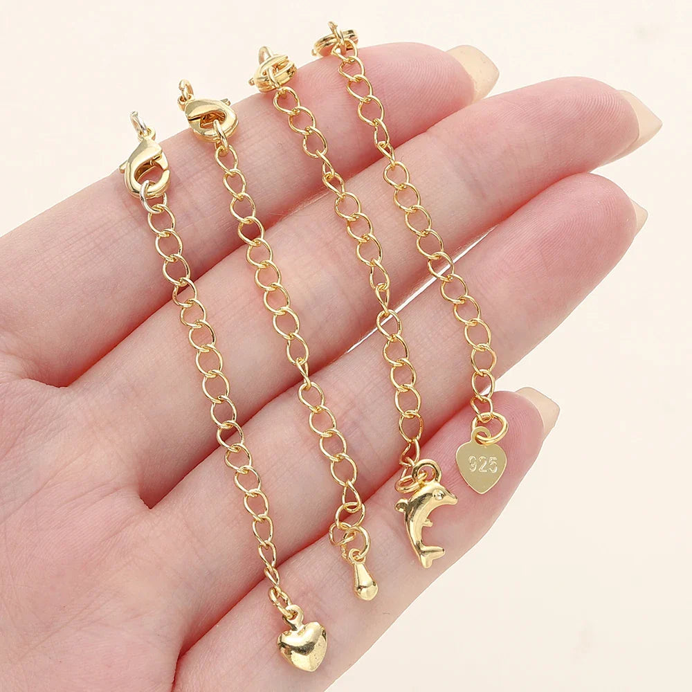5/10pcs/Pack 14/18K Gold Color Plated Brass Various Extension Chain With Lobster Clasps for DIY Necklace Jewelry Making Findings Vera Lux