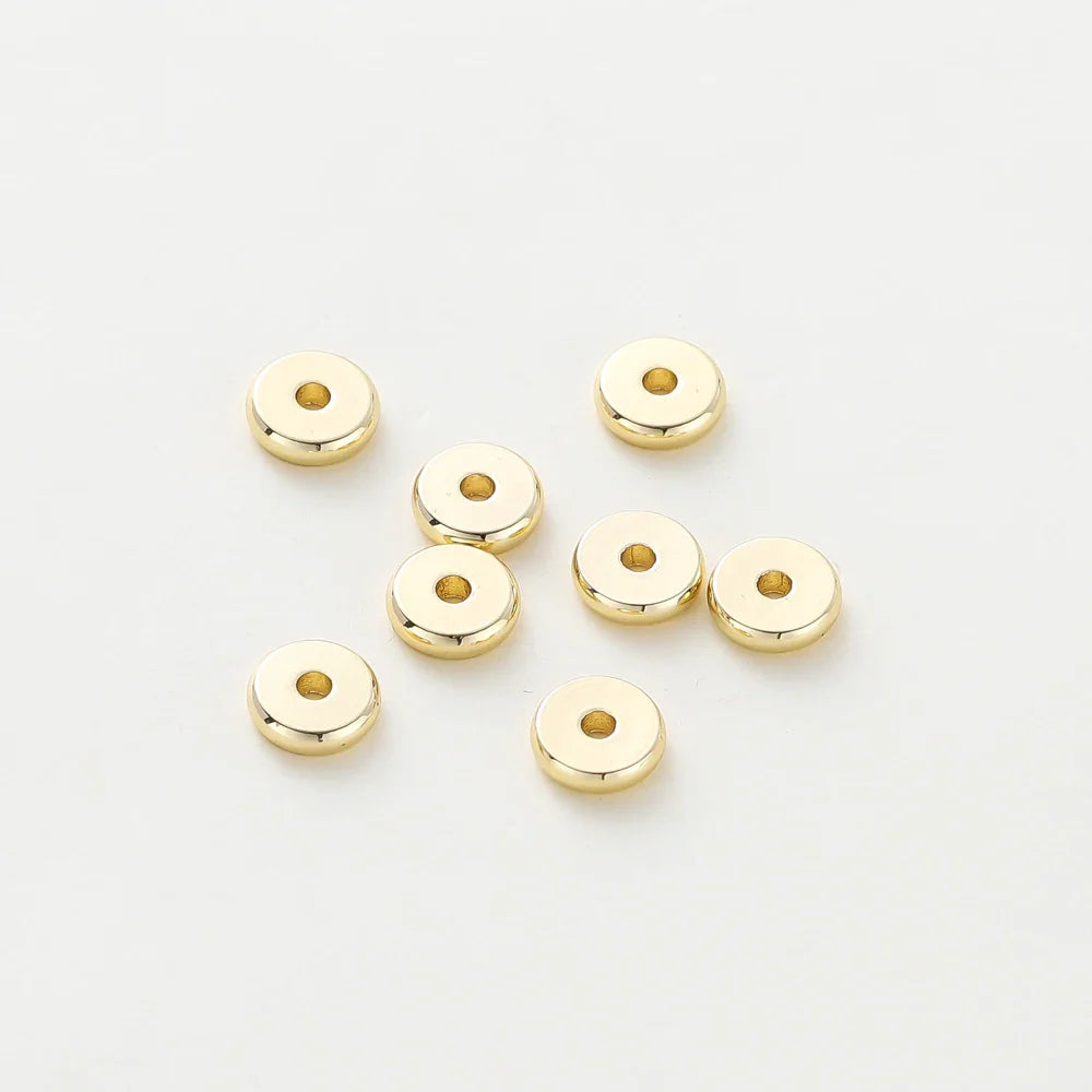 50pcs/lot 14K/18K Gold Color Plated Brass 4mm 5mm 6mm Round Spacer Beads Flat Bracelet Beads for DIY Jewelry Accessories Vera Lux