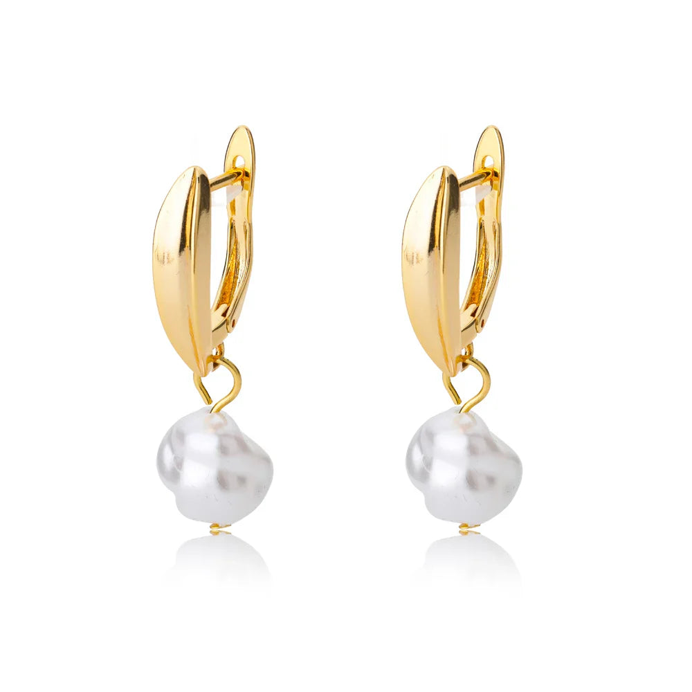 Zircon Natural Pearl Earrings For Women Gold Plated Stainless Steel Geometric Hoop Pearl Earring Wedding Bridesmaid Jewelry Gift Vera Lux
