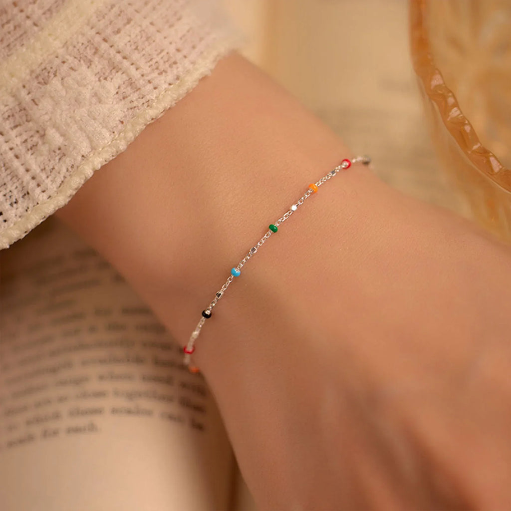 S925 Silver Dopaamine Colored Bean Bracelet Women's Popular INS Summer Niche Thin Fashion Jewelry Trendy Accessory Vera Lux