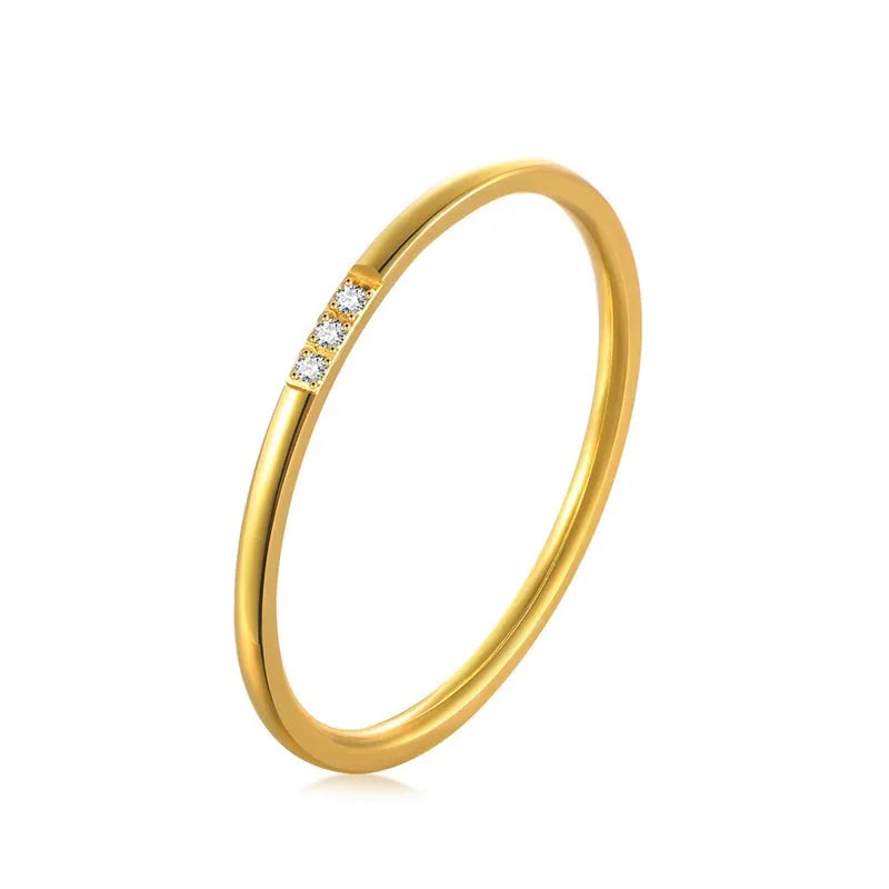 1mm Thin Stainless Steel CZ Inlay Stackable Ring Wedding Band for Women Girl Size 3-10 Vera Lux