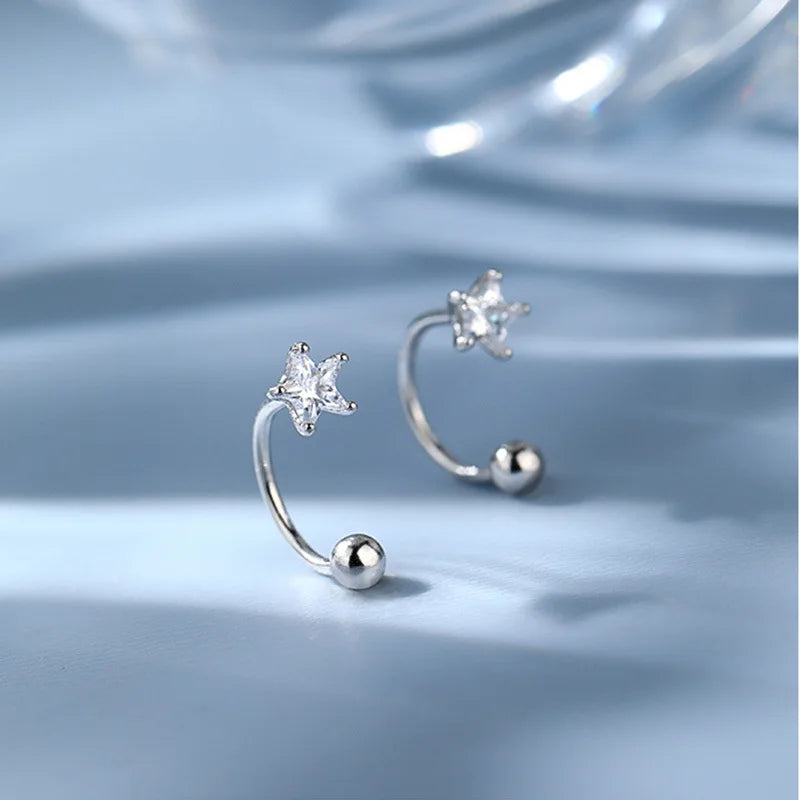 925 Silver Star Flash Crystal Summer Small Fresh Female 2022 New Trendy Personality Earrings Vera Lux