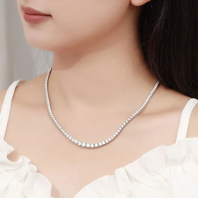NeeTim Moissanite Tennis Necklace for Women Wedding Jewelry 925 Sterling Silver with Gold Plated Necklaces with Certificate Vera Lux