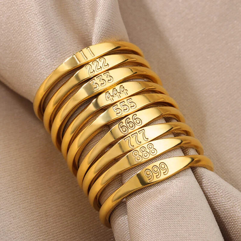 111 222 333 444 555 666 777 999 Angel Number Rings For Women Stainless Steel Ring Vintage Aesthetic Retro Jewelry anillos 2025 Vera Lux