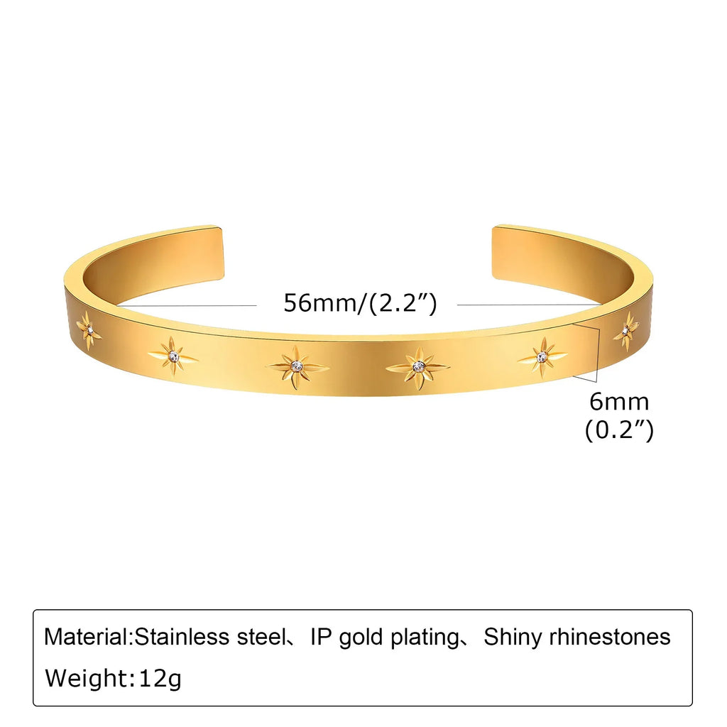 Open Adjustable Star Starburst Cuff Bangle Bracelet for Women Stainless Steel Cubic Zirconia Inlay Charm Layered Jewelry Vera Lux