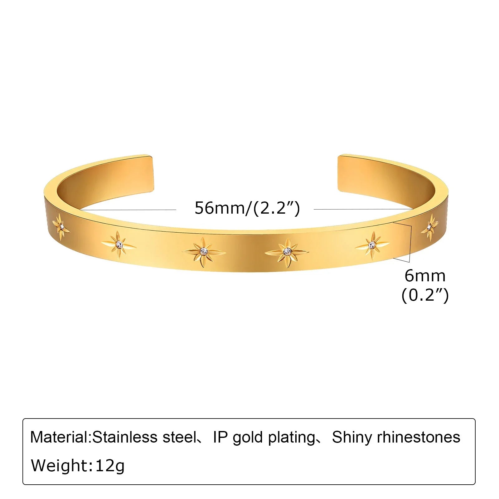 Open Adjustable Star Starburst Cuff Bangle Bracelet for Women Stainless Steel Cubic Zirconia Inlay Charm Layered Jewelry Vera Lux
