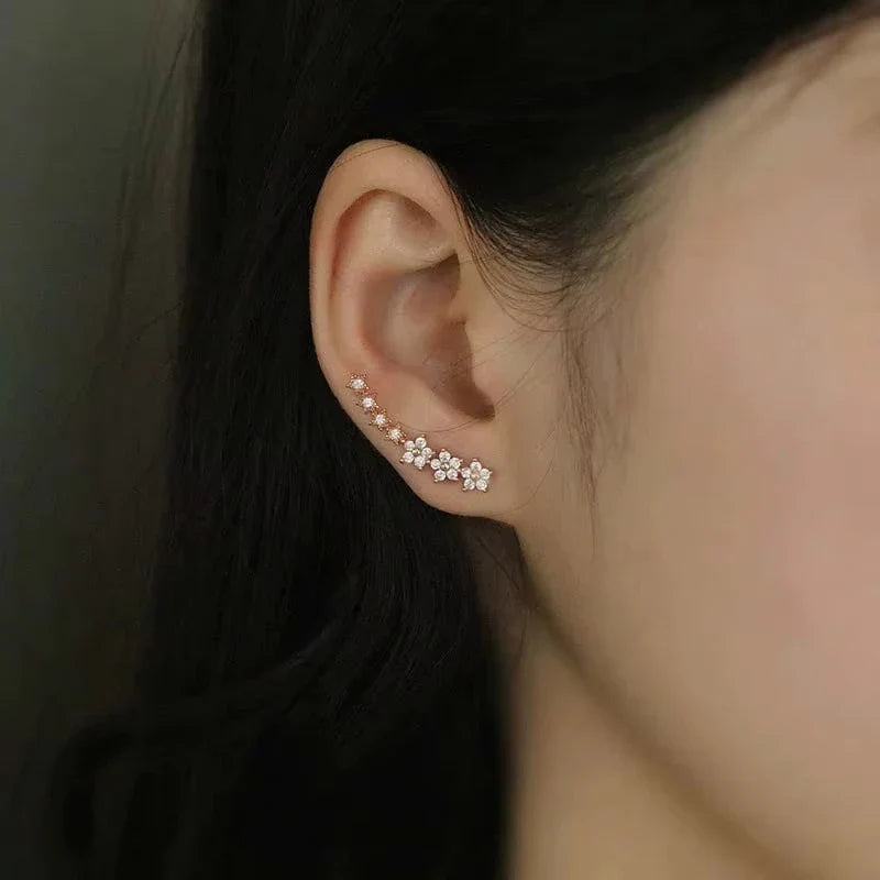 Fashion Silver Color Zircon Flower Star Stud Earrings For Women Simple Metal Piercing Climbing Earrings Jewelry Accessories Vera Lux