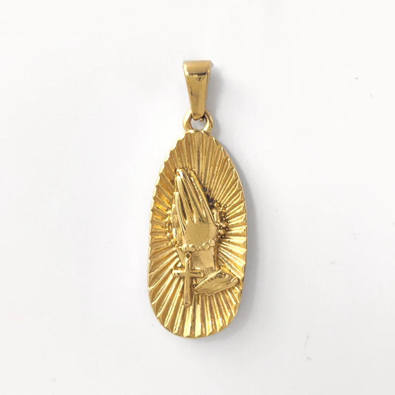 Hip Hop Praying Hands Necklace - Christian Buddhism Jewelry for Men Women | Gold Plated Stainless Steel Religious Gift Vera Lux