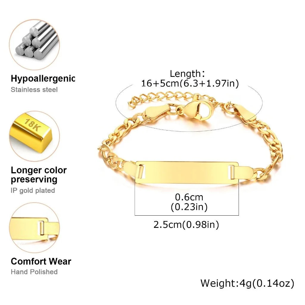 Customized Name & Text Gold Plated Stainless Steel Link Bracelet Fashion Personalized Custom Jewelry Men Women Vera Lux