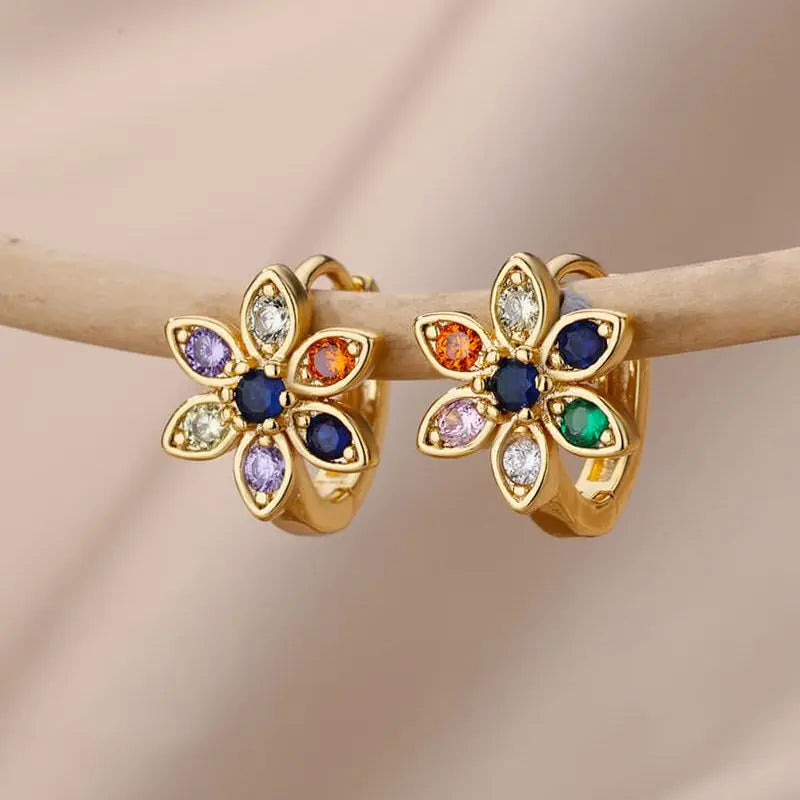 Rainbow Zircon Earring for Women Stainless Steel Hoop Earring 2024 New Trending Luxury Aesthetic Accesorios Jewelry aretes mujer Vera Lux
