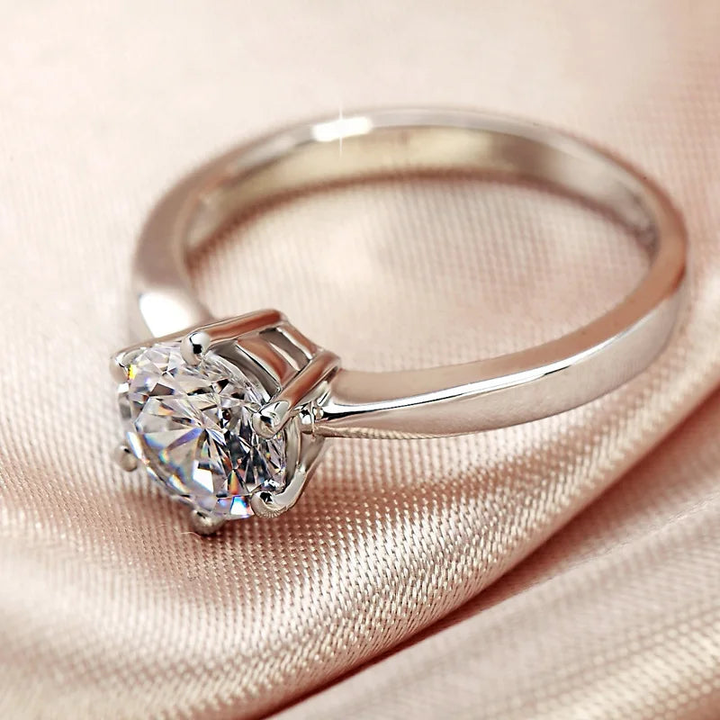 925 Sterling Silver Six Claw Cubic Zirconia Wedding Ring for Women Simple Elegant Engagement Proposal Rings Gift Fashion Jewelry Vera Lux