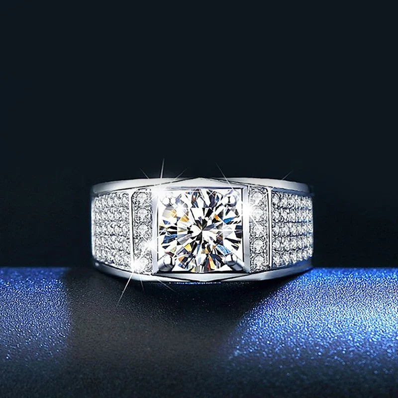 NeeTim 1ct D Color Moissanite Wedding Band Men Ring 925 Sterling Silver with Gold Plated Wedding Engagement Rings Gift For Man Vera Lux