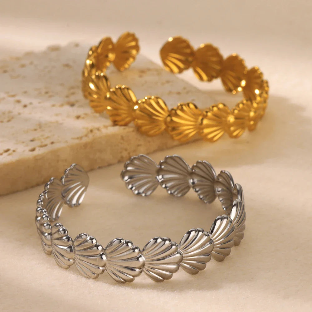 Shell Cuff Bracelets For Women Gold Color Stainless Steel Opening Bracelet Bangles Luxury Brands Summer Beach Wrist Jewelry Gift Vera Lux