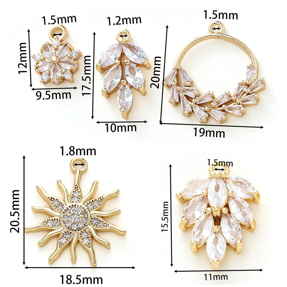2/4Pcs 18K Gold Color Plated Various Leaves Charms Pendants with Zircon for DIY Necklace Jewelry Making Supplies Accessories Vera Lux