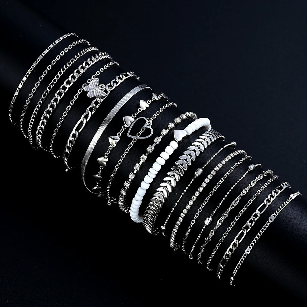 19Pcs/Set New Design Silver Color Anklet Sets for Women Fashion Pearl Butterfly Heart Crystal Foot Chain Versatile Daily Jewelry Vera Lux