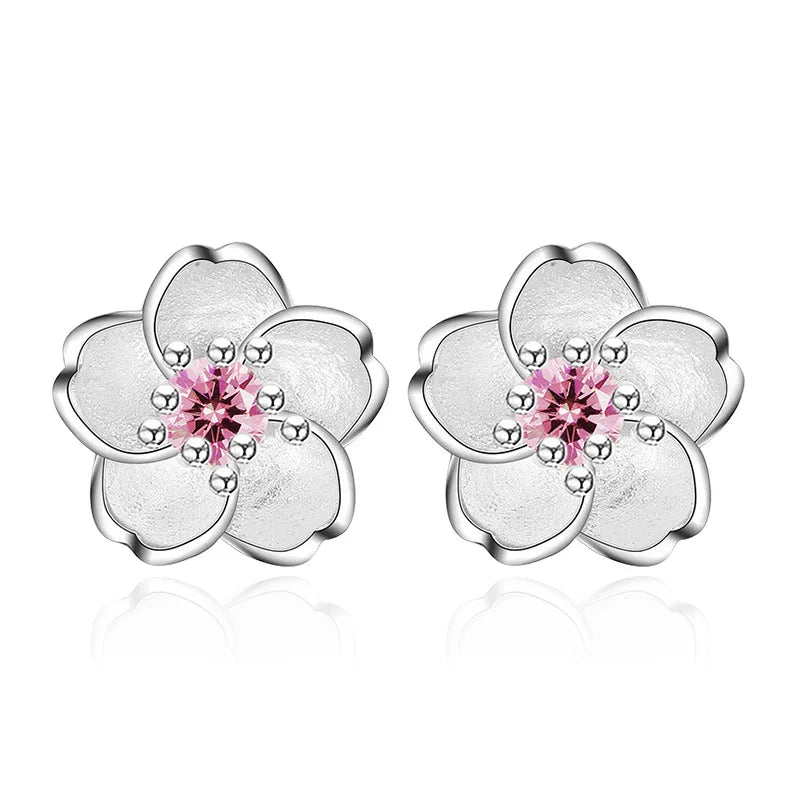 925 Sterling Silver Pink Purple Zircon Flower Small Stud Earrings For Women Wedding Elegant Luxury Jewelry Accessories Wholesale Vera Lux