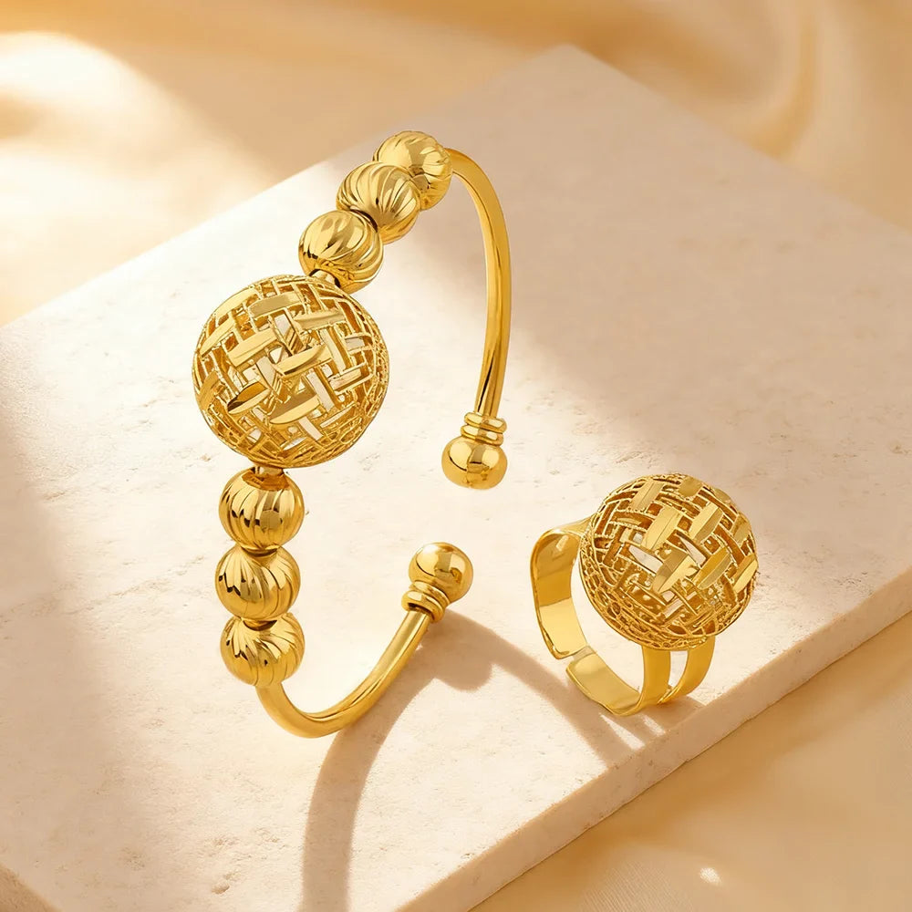 New Gold Plated 2026 Stainless Steel Chain Bracelet and Ring ethiopian hawaiian jewelry bangles for women free shipping Gift Vera Lux