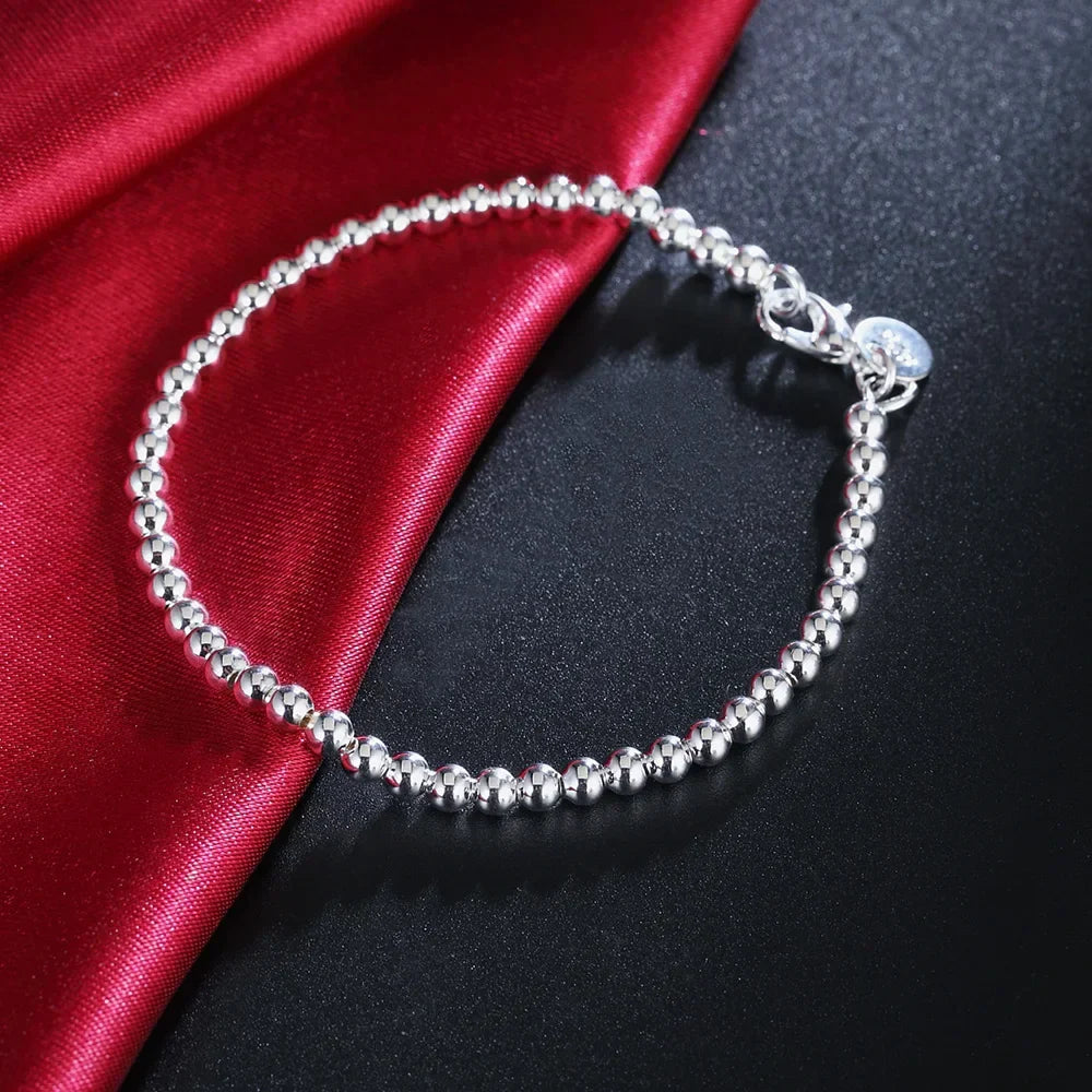 Christmas gifts charm 925 Sterling Bracelet 4MM beads chain for woman Popular brands jewelry fashion Wedding party Vera Lux