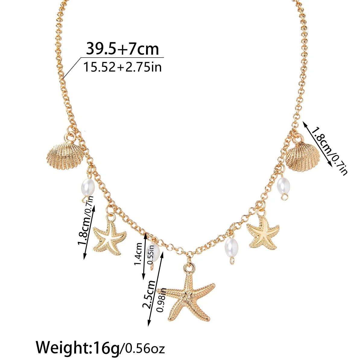 Holiday beach style starfish pendant shell imitation pearl tassel beach element alloy women's necklace Vera Lux