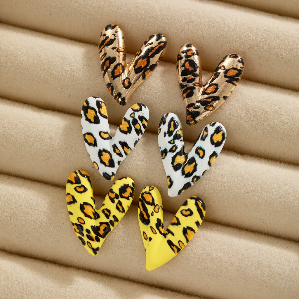3 pairs of personalized and versatile leopard print heart-shaped women's earrings set, red spray painted earrings Vera Lux