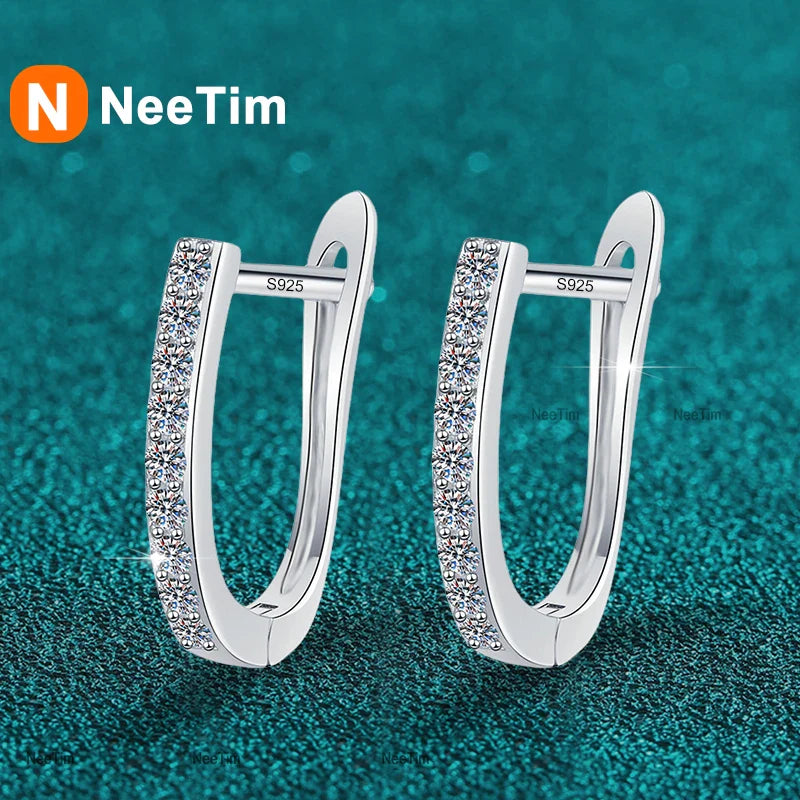 NeeTim Full Moissanite Hoop Earrings 925 Sterling Silver Lab Diamond Sparkling Earring for Women Party Wedding Designer Earrings Vera Lux