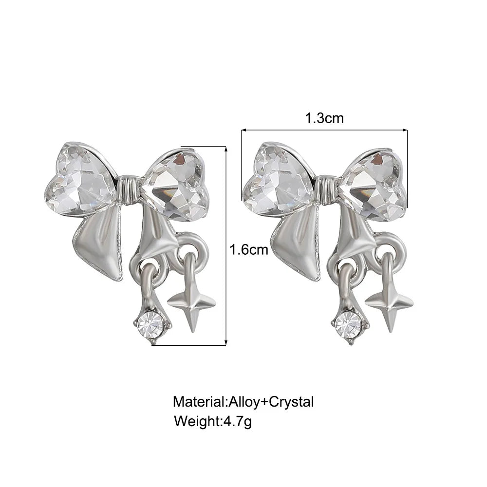 New Y2K Bowknot Zircon Stud Earrings for Women Fashion Korean Silver Color Pink Crystal Personality Earring Party Jewelry Gifts Vera Lux