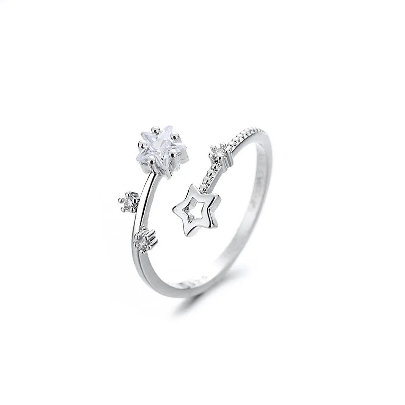925 Sterling Silver Star Crytal Ring for Women Girl Personality Simple Adjustable Exquisite Jewelry Dropshippipng Gift Vera Lux