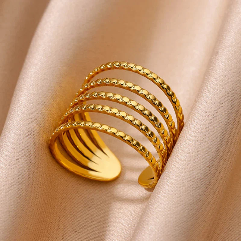 Anti-Stress Rotating Beads Rings for Women Men Gold Color Stainless Steel Double Smooth Beads Finger Ring Party Jewelry Gift Vera Lux