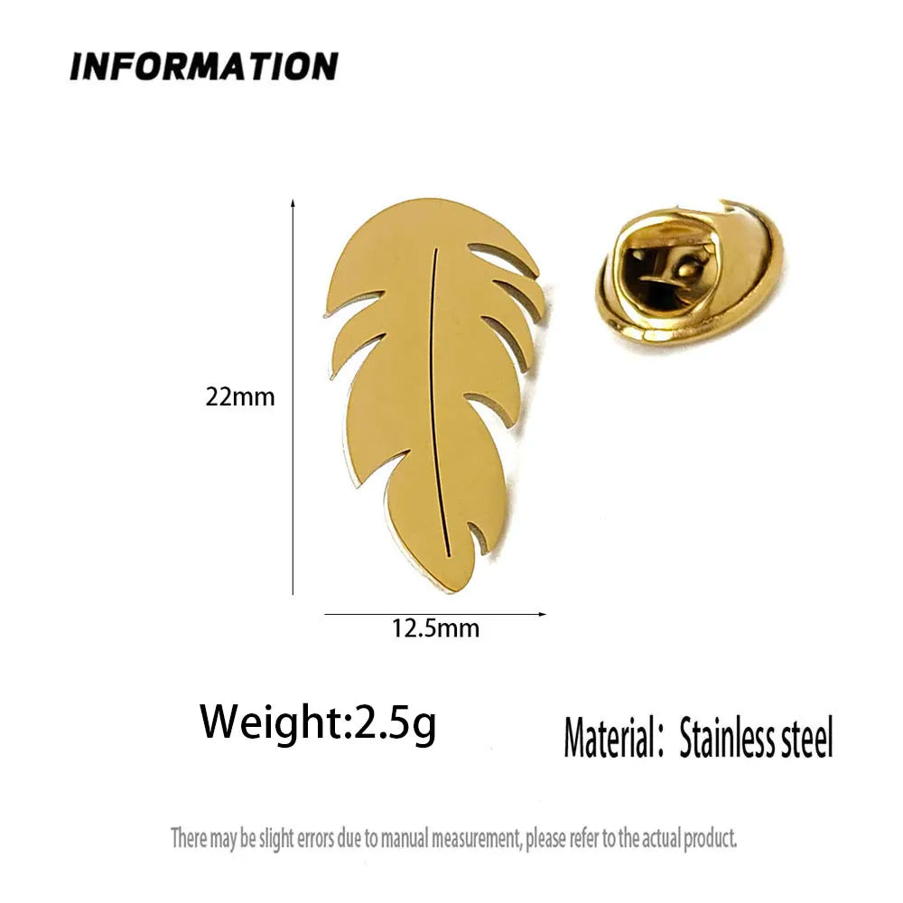 New punk feather hollow stainless steel gold-plated badge, suit lapel pin waterproof black, men's brooch set Vera Lux