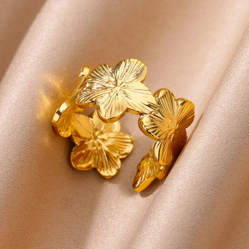Stainless Steel Exaggerated Big Flower Rings For Women Gold Color Sunflower Finger Ring Female Fashion Aesthetic Jewelry Gift Vera Lux