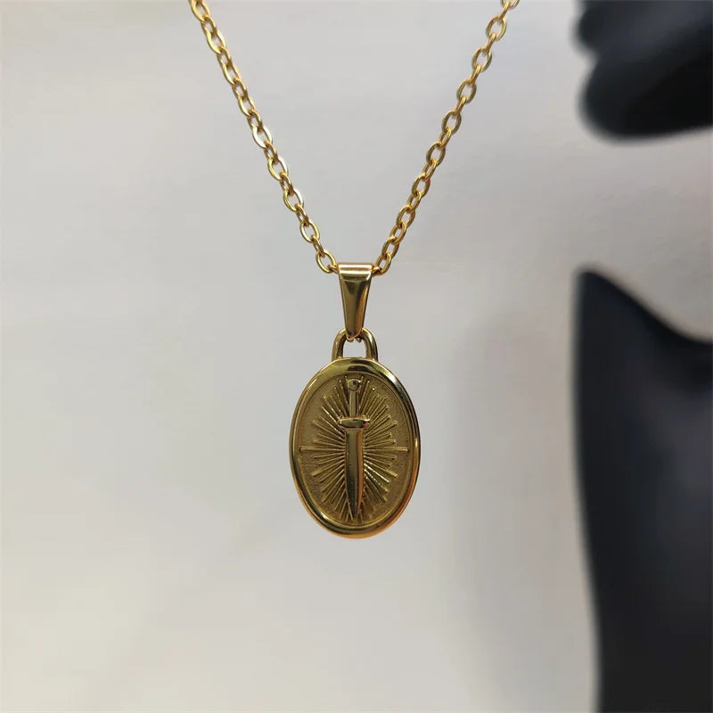 Fashion Punk 18K Gold PVD Plated Jewelry Sword Pendant Necklace Charms Necklace For Men Women Trendy Link Chain Jewelry Vera Lux
