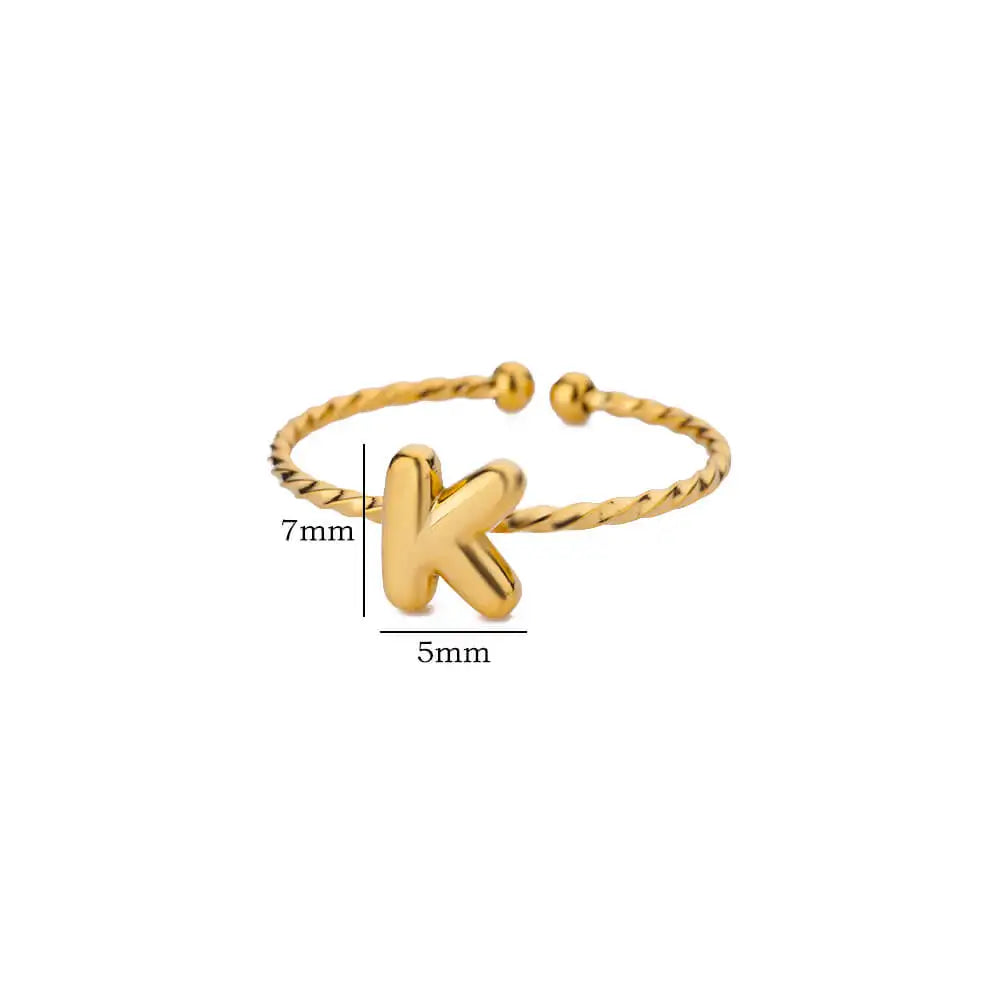 Cute Chunky Initial Letter Rings For Women Gold Color Stainless Steel A-Z Letter Adjustable Ring Aesthetic Wedding Jewelry Gift Vera Lux