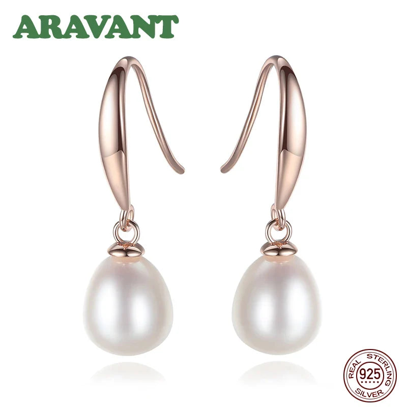925 Sterling Silver Rose Gold Drop Earrings For Women Freshwater Pearl Earrings Wedding Jewelry White Pink Purple Vera Lux